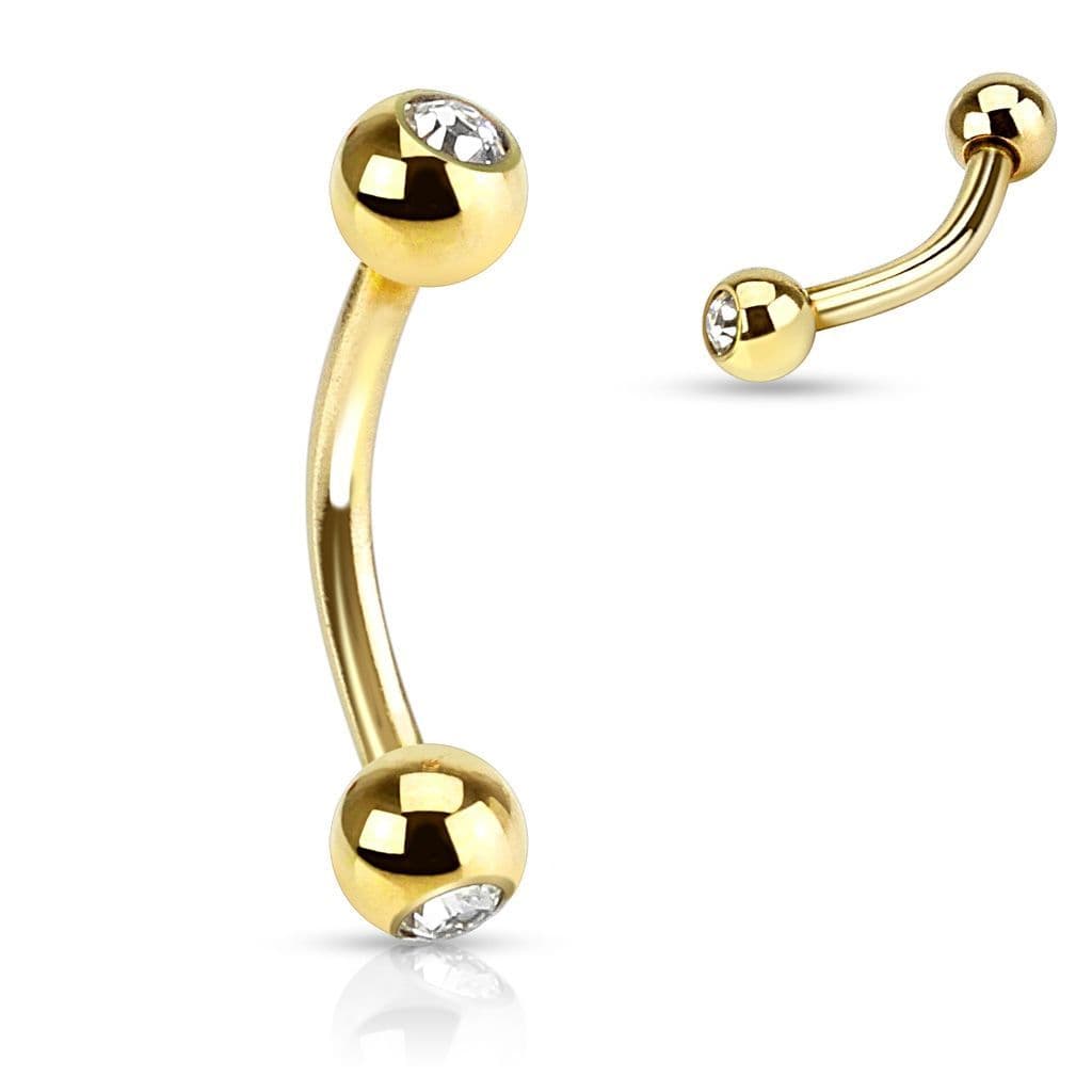 Pozlacený piercing do obočí s kamínky (fialová) - OB01088-A - náhled 5