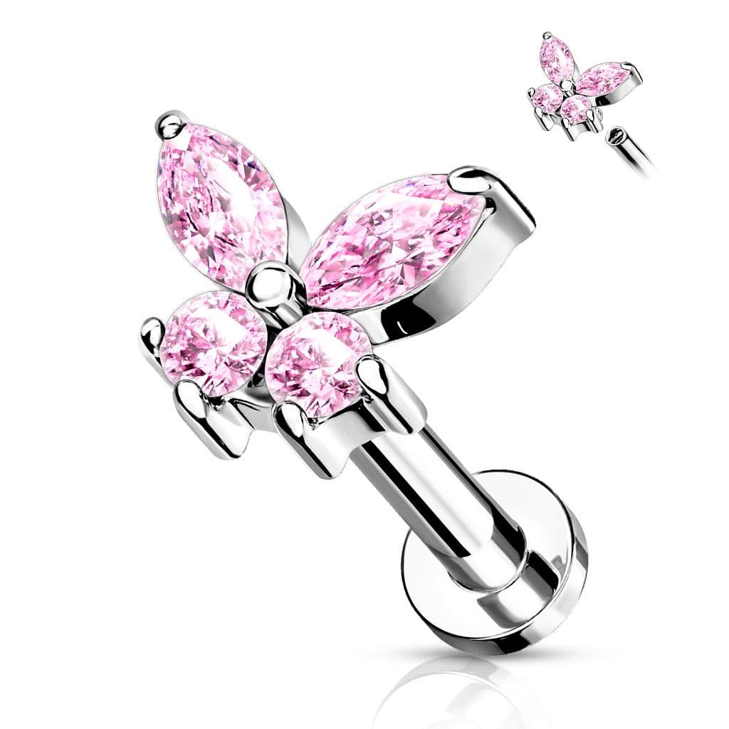 Labreta /  helix / tragus piercing -  motýlek růžový (1,2 x 6 mm) - LB0023P-1206 - náhled 1