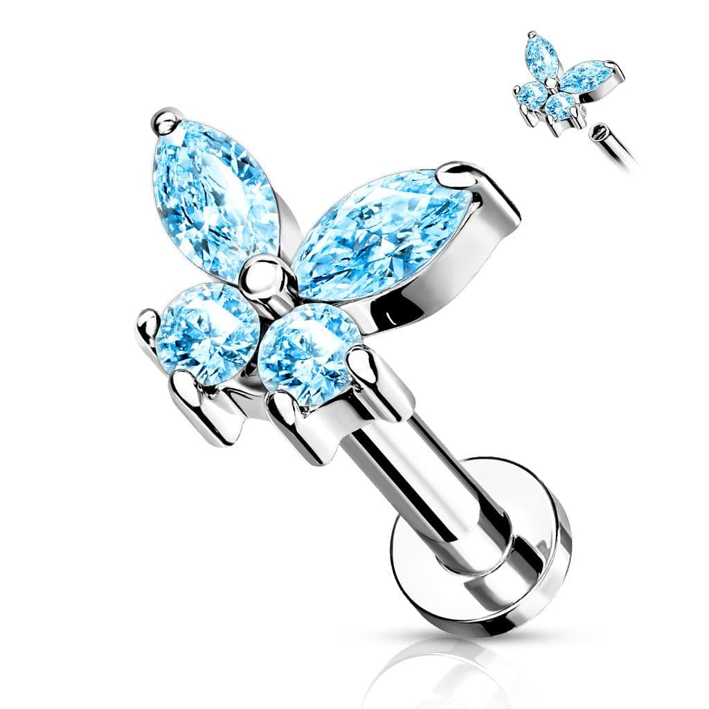 Labreta /  helix / tragus piercing -  motýlek tyrkysový (1,2 x 6 mm) - LB0023Q-1206 - náhled 1