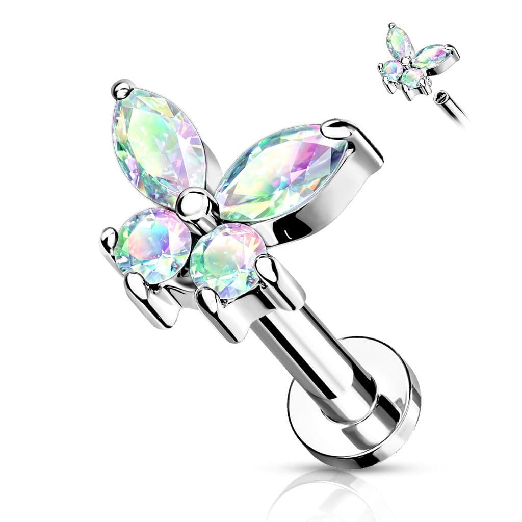 Labreta /  helix / tragus piercing -  motýlek duhový (1,2 x 6 mm) - LB0023AB-1206 - náhled 1