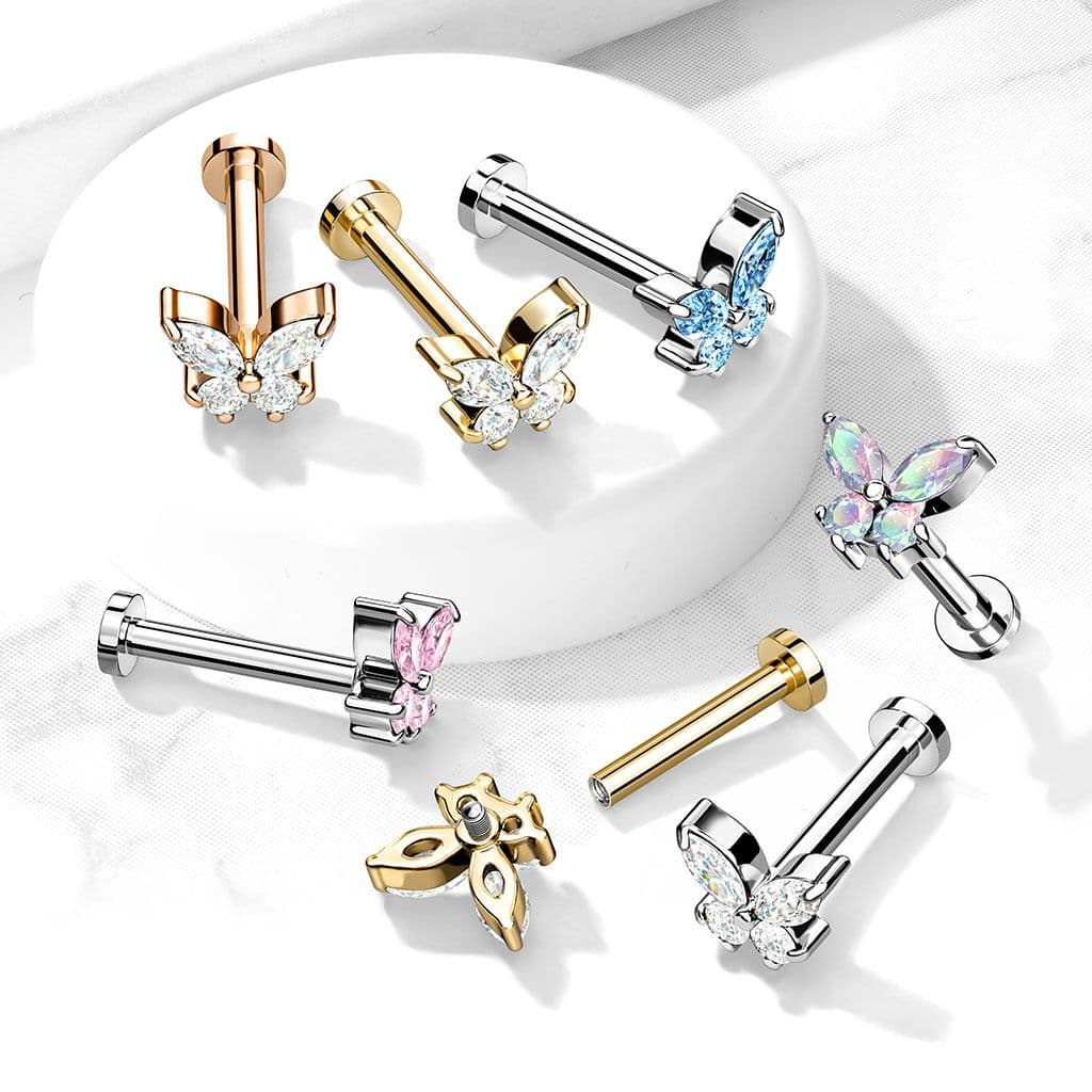 Labreta /  helix / tragus piercing -  motýlek duhový (1,2 x 6 mm) - LB0023AB-1206 - náhled 3