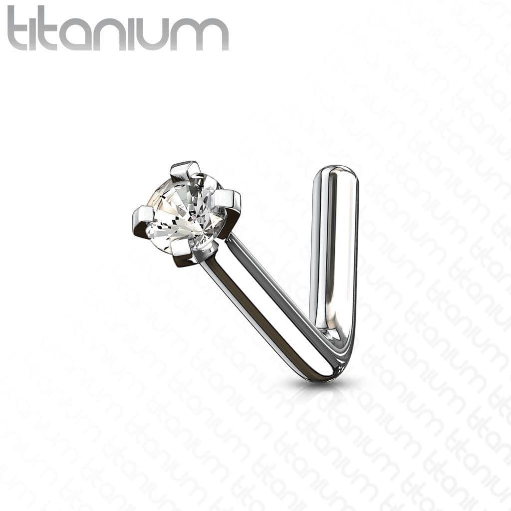 Zahnutý piercing do nosu - titan, čirý kamínek 2 mm - TIT1038-C - náhled 1