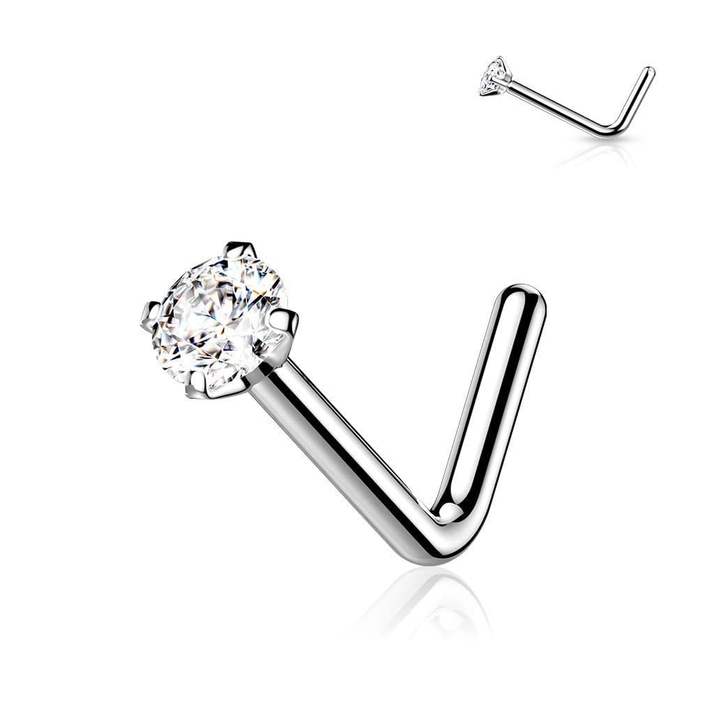 Zahnutý piercing do nosu - titan, čirý kamínek 2 mm - TIT1038-C - náhled 2