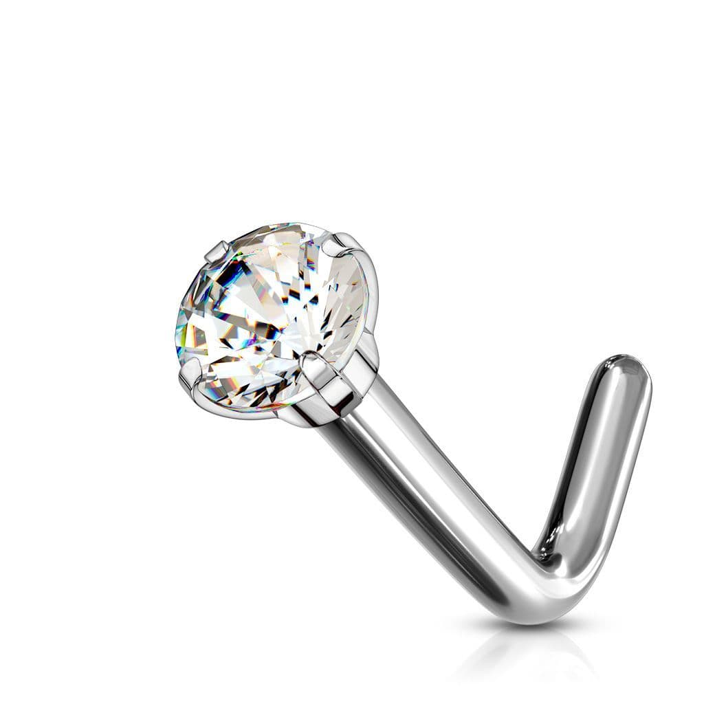 Zahnutý piercing do nosu - titan, čirý kamínek 2 mm - TIT1038-C - náhled 3
