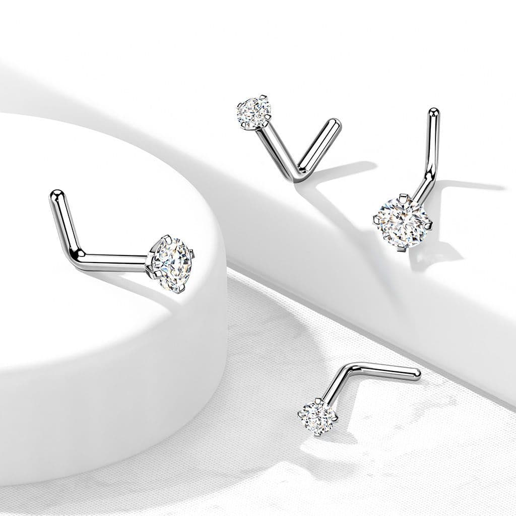 Zahnutý piercing do nosu - titan, čirý kamínek 2 mm - TIT1038-C - náhled 5