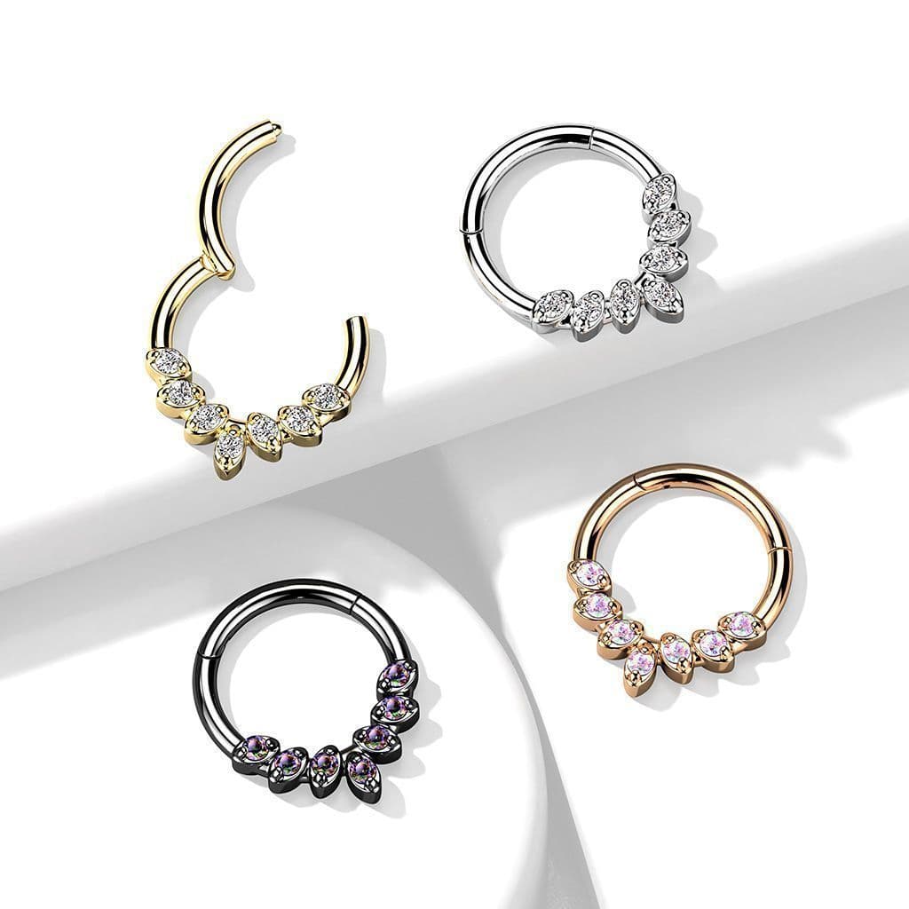 Zlacený segment kruh se zirkony, septum piercing (1,2 x 10 mm) - náhled 2