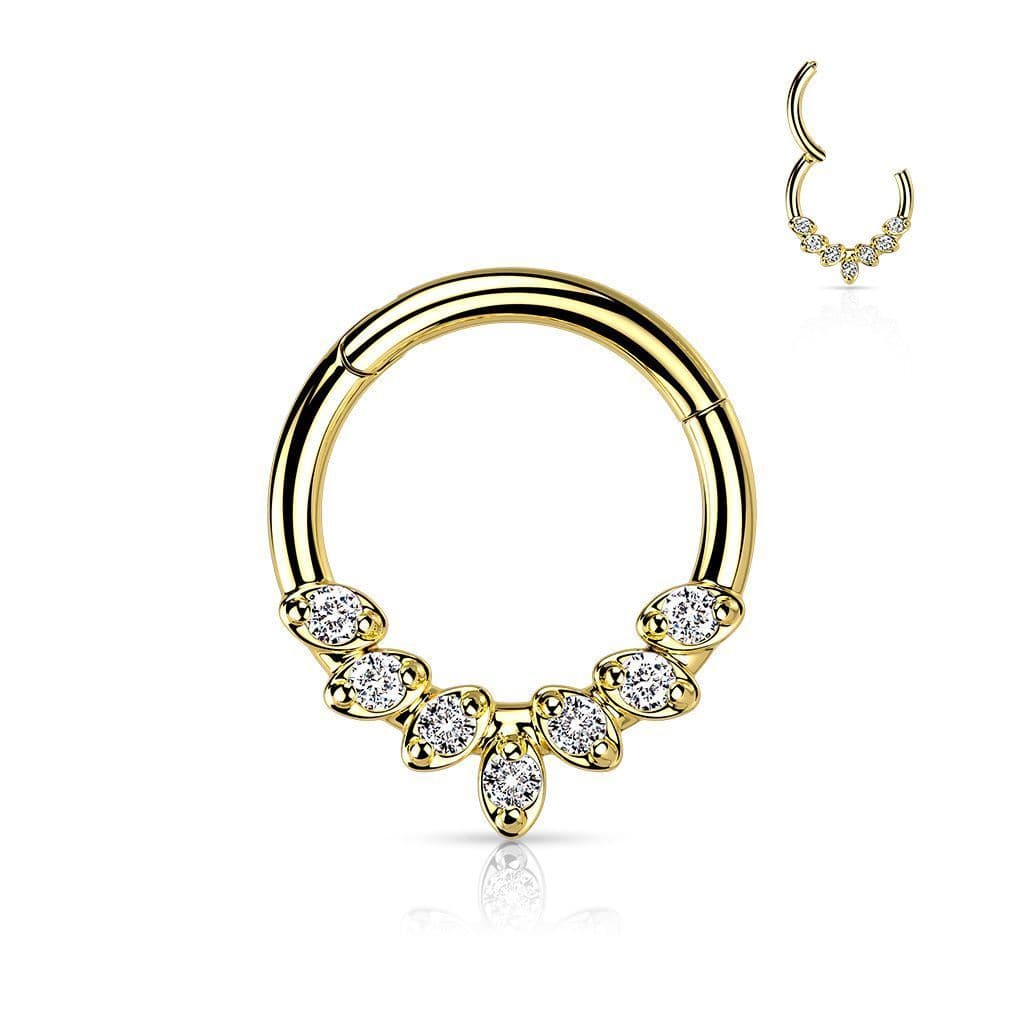 Zlacený segment kruh se zirkony, septum piercing (1,2 x 10 mm) - náhled 1
