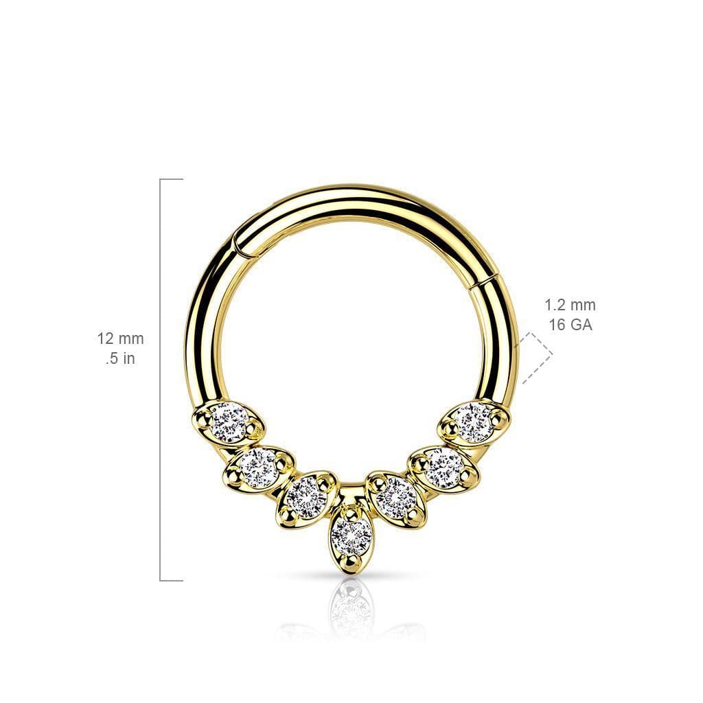 Zlacený segment kruh se zirkony, septum piercing (1,2 x 10 mm) - náhled 4