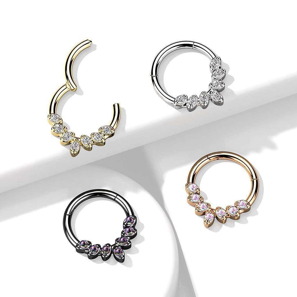 Zlacený segment kruh se zirkony, septum piercing (1,2 x 10 mm) - náhled 2