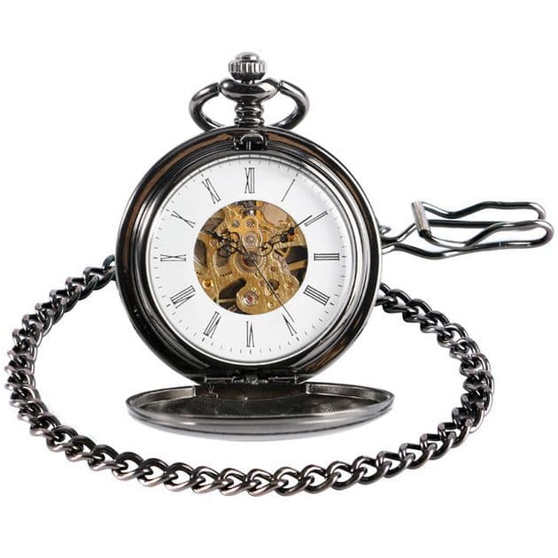 S4U Mechanické kapesní hodinky otevírací černé - cibule - KH0019-K - náhled 2