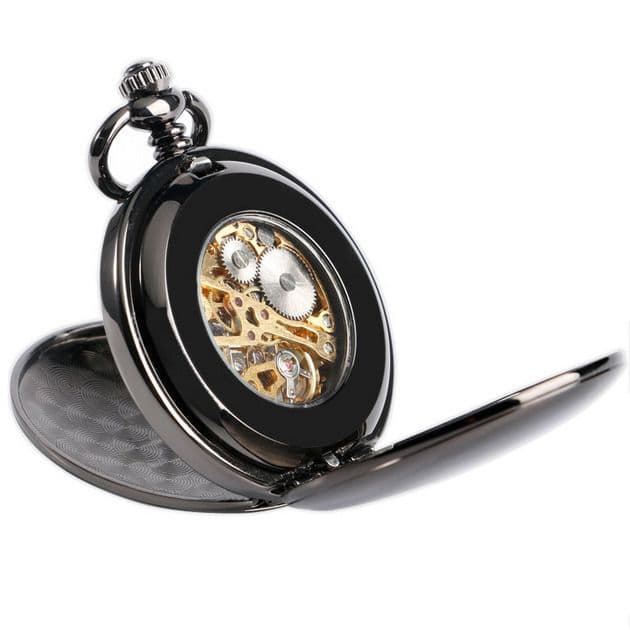 S4U Mechanické kapesní hodinky otevírací černé - cibule - KH0019-K - náhled 5