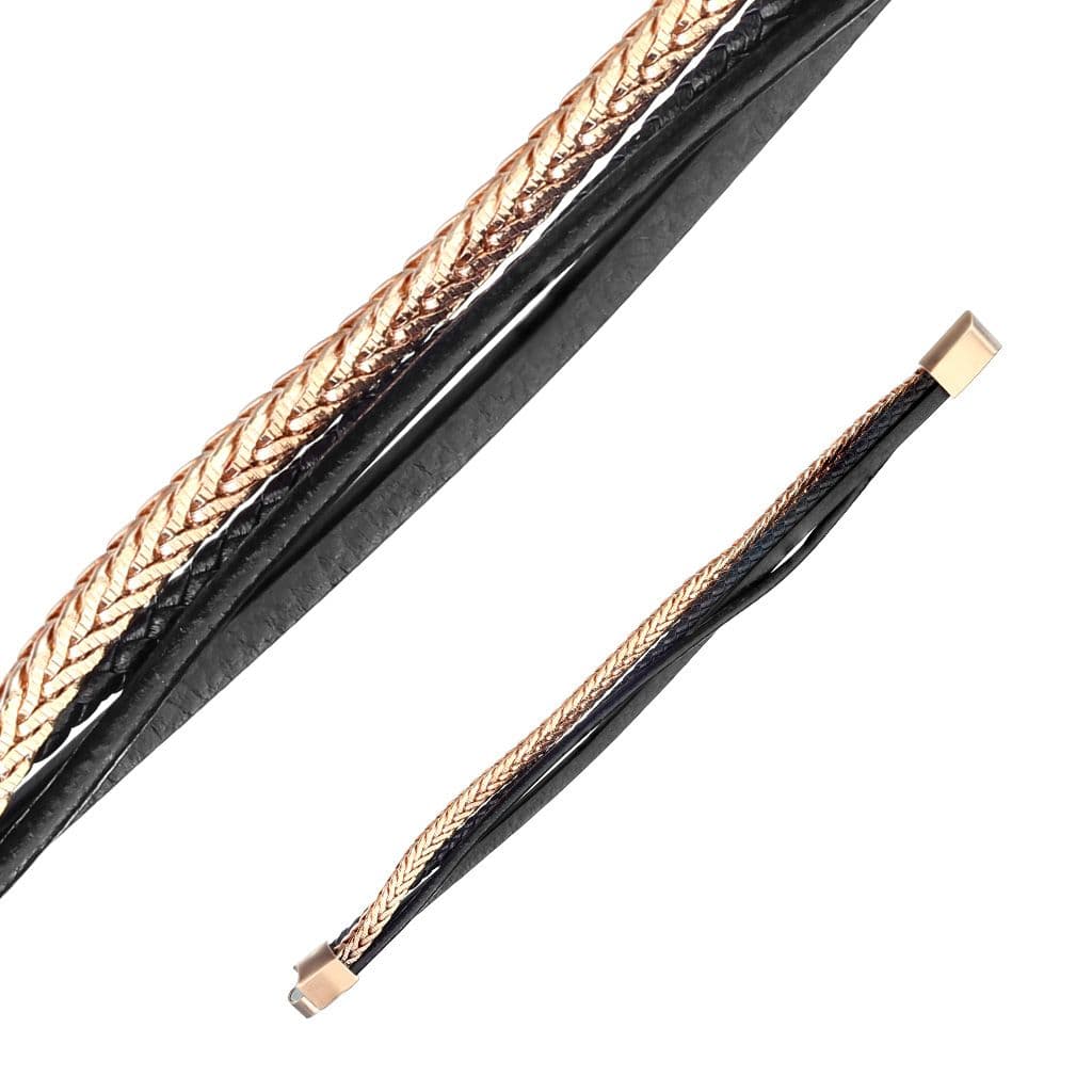 Kožený náramek černo-zlatý, délka 21,5 cm - NR1229-21 - náhled 4