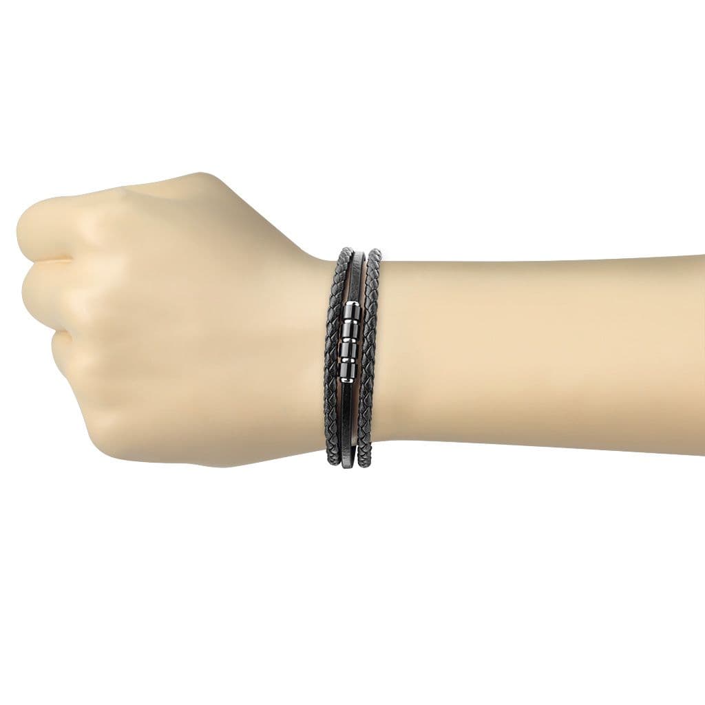 Kožený náramek s černou komponenty, délka 19 cm - NR1225-19 - náhled 5