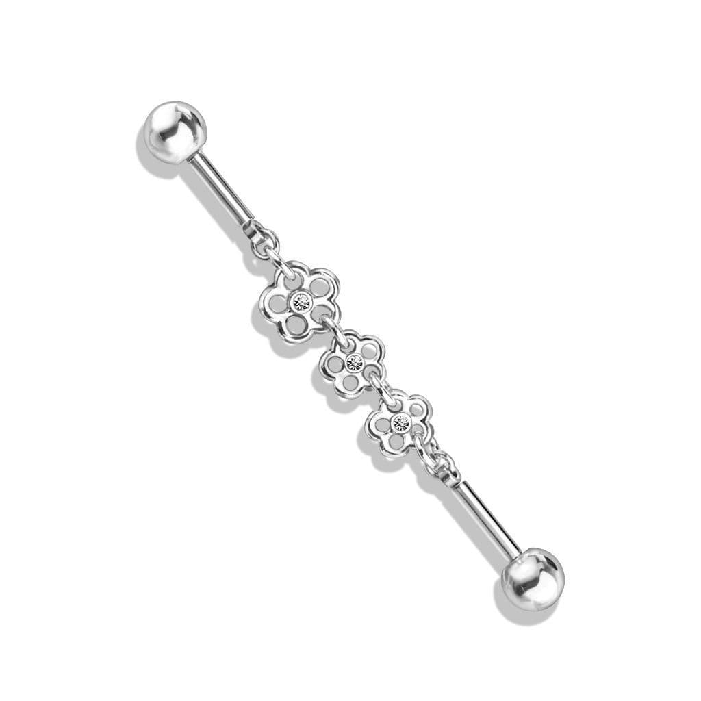 Řetízkový industrial piercing s kytičkami (GD) - náhled 2
