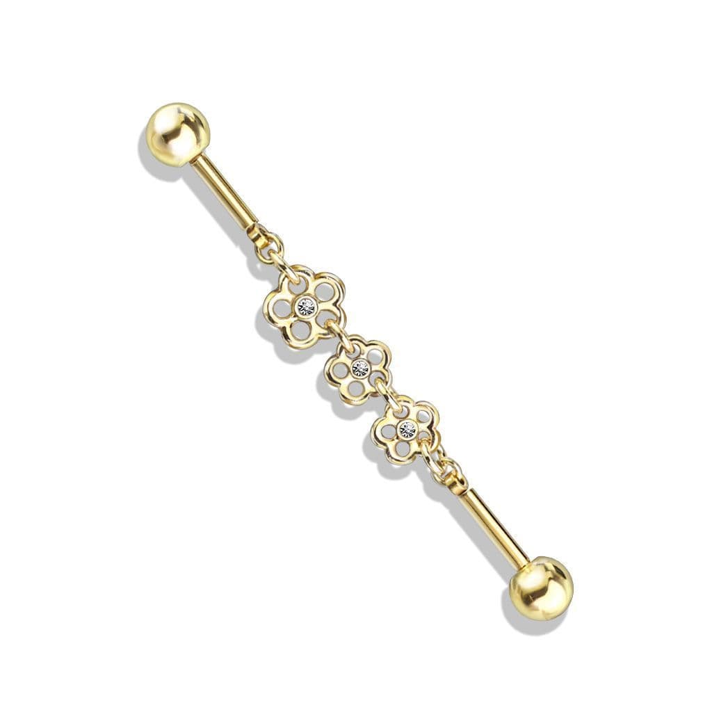 Řetízkový industrial piercing s kytičkami (GD) - náhled 1
