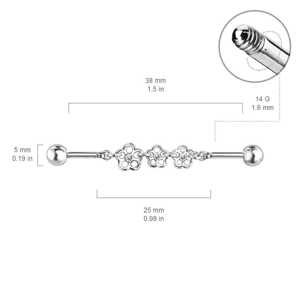 Řetízkový industrial piercing s kytičkami (GD) - náhled 4