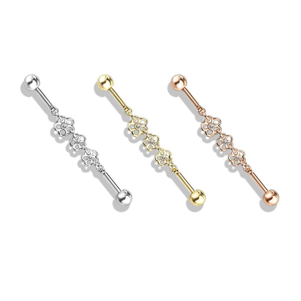 Řetízkový industrial piercing s kytičkami (GD) - náhled 5