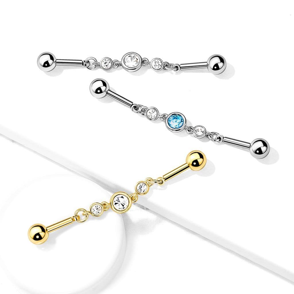 Řetízkový industrial piercing se zirkony (GD) - náhled 2