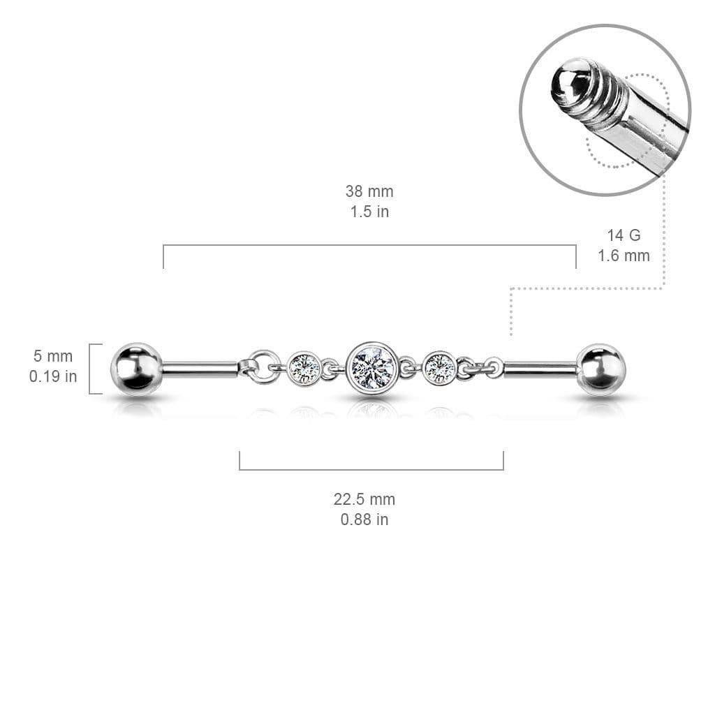 Řetízkový industrial piercing se zirkony (GD) - náhled 5