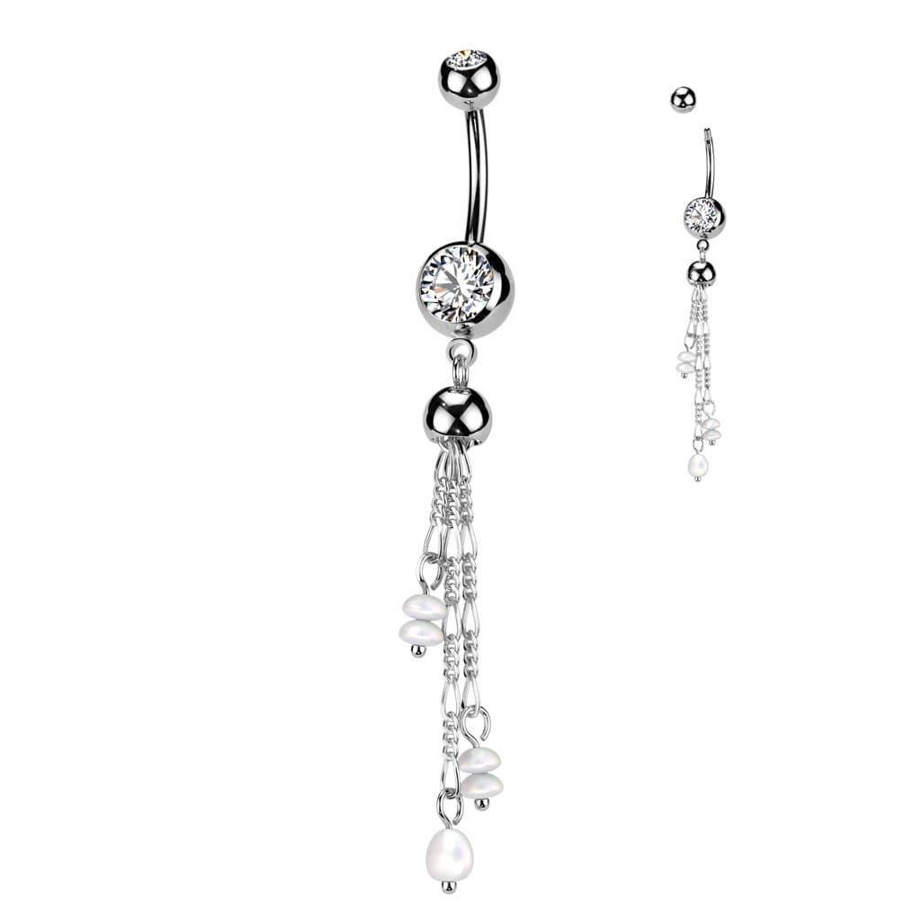 Visací piercing do pupíku s perličkami - WP0069-ST - náhled 1