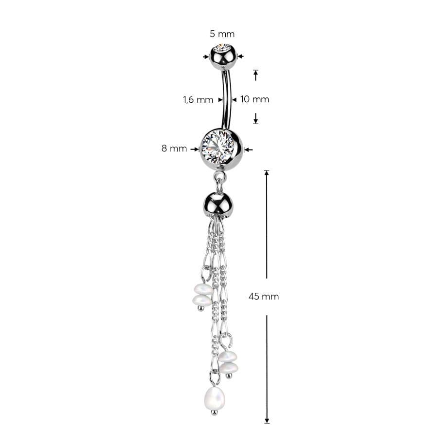 Visací piercing do pupíku s perličkami - WP0069-ST - náhled 3