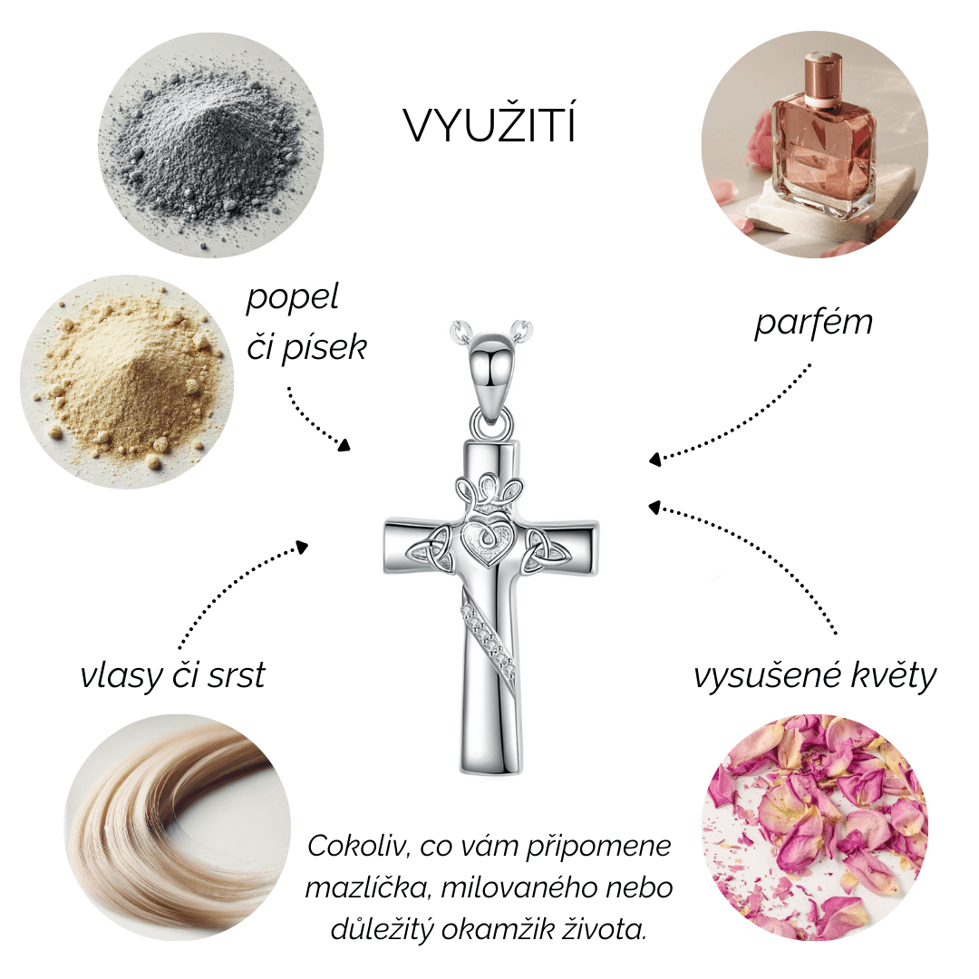 Stříbrný pietní náhrdelník - Kříž s keltskými uzly a srdcem - náhled 3