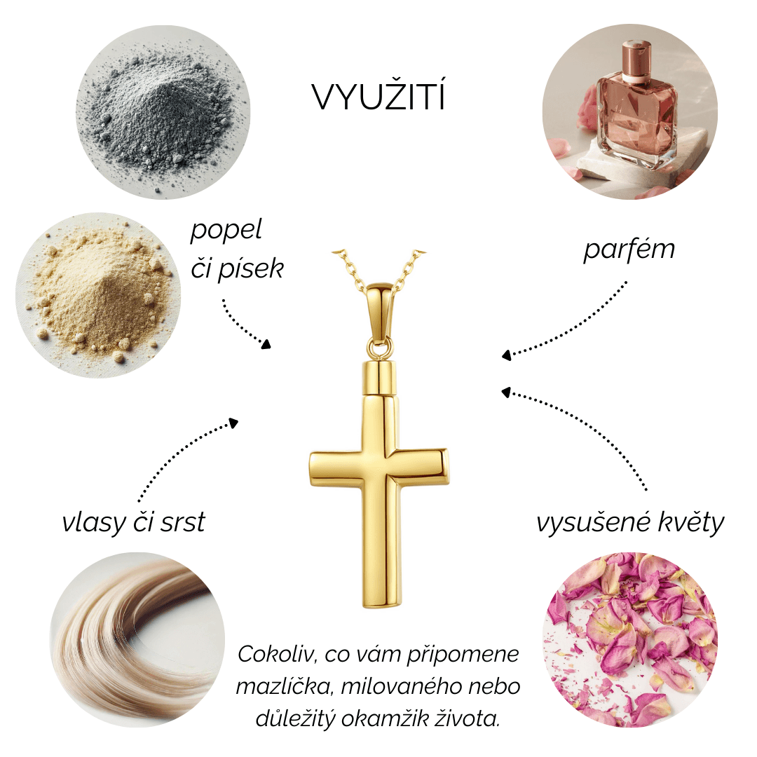 Pietní náhrdelník z oceli - Zlacený kříž - náhled 5