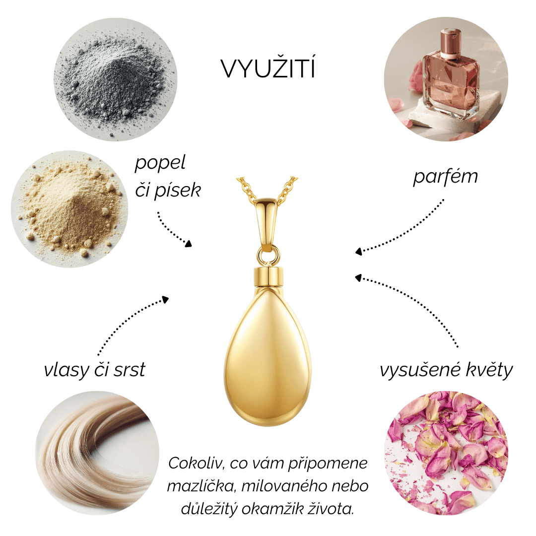 Pietní náhrdelník z oceli - Zlacená kapka - náhled 5