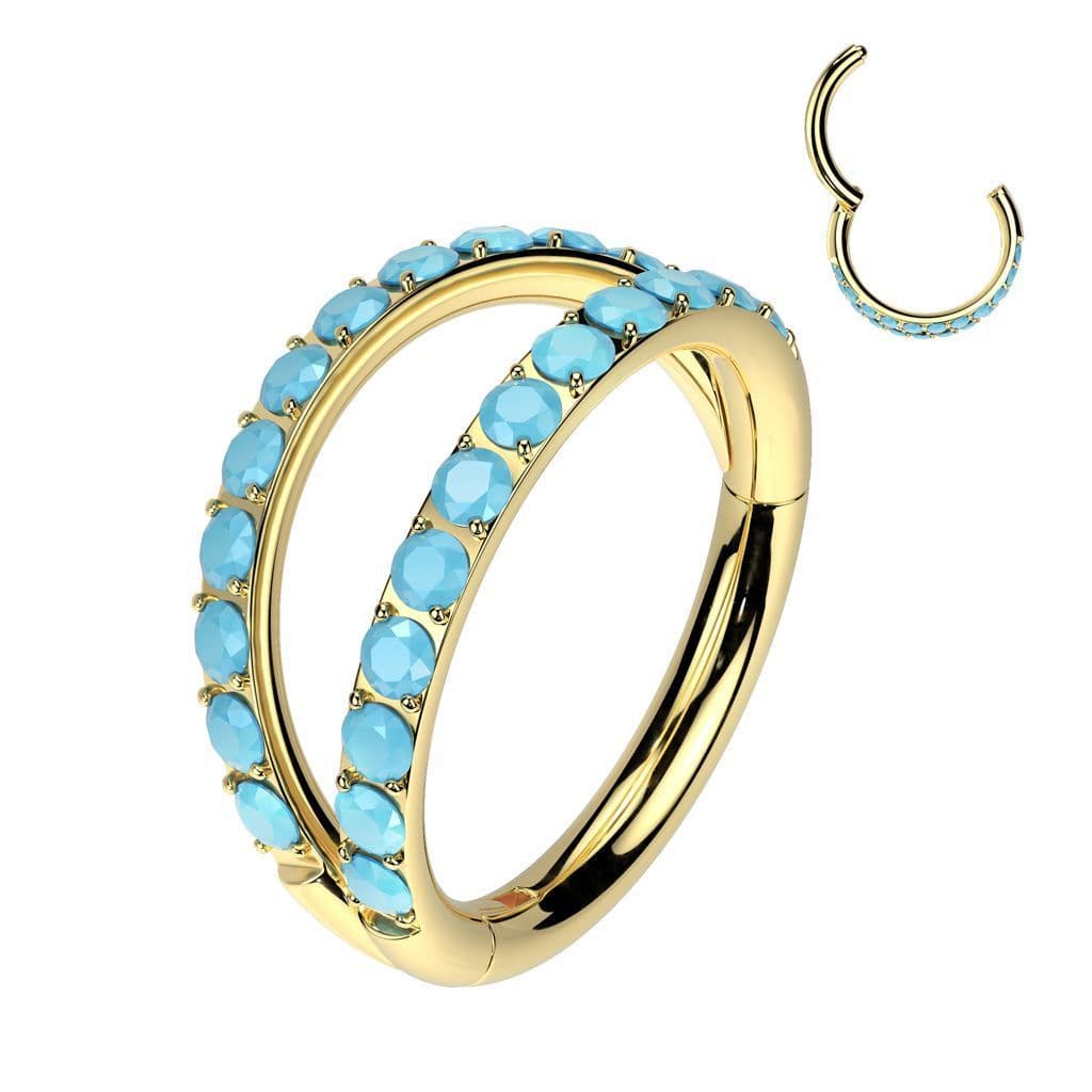 Dvojitý zlacený segment kruh - helix / cartilage / tragus piercing TITAN (1,2 x