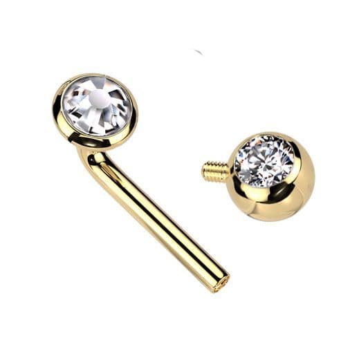 Zlacený christina piercing TITAN, čirý kamínek (1,6 x 10 mm) - KT006-C - náhled 2