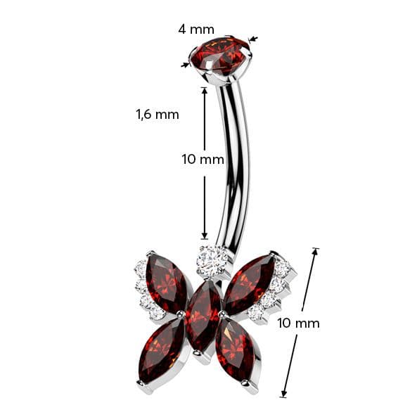 Piercing do pupíku motýl - TITAN, červená barva - TIT1385-R - náhled 3