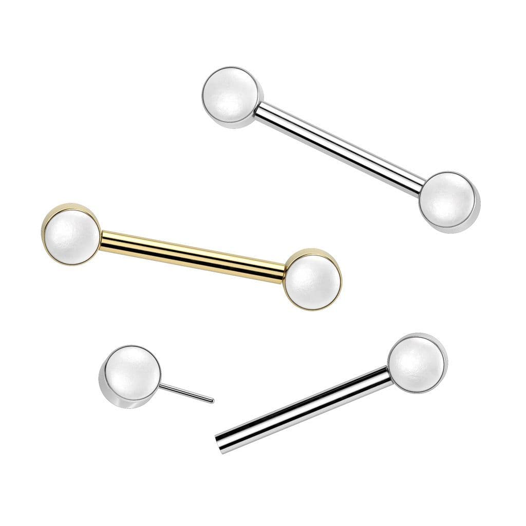 Piercing do bradavky z titanu s perlovými kuličkami (stříbrný) - náhled 2