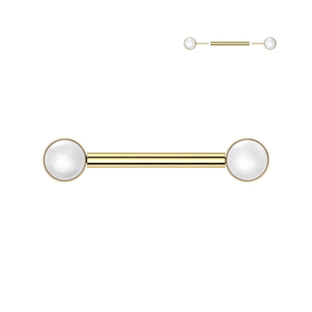 Piercing do bradavky z titanu s perlovými kuličkami (stříbrný) - náhled 3