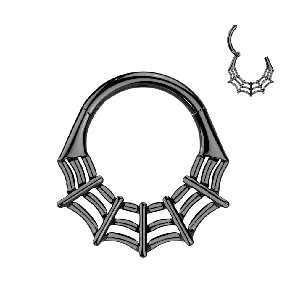 Černý segment kruh pavučina - helix / cartilage / tragus piercing TITAN (1,2 x 10 mm) - TIT1433-1210