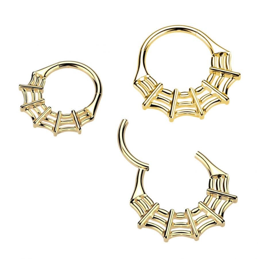 Zlacený segment kruh pavučina - helix / cartilage / tragus piercing TITAN (1,2 x 10 mm) - TIT1434-1210 - náhled 2