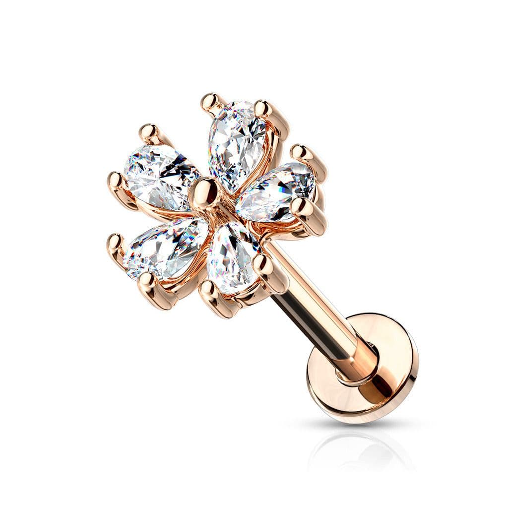 Zlacený piercing do brady - labreta kytička (1,2 x 8 mm) - LB1082RD-1208