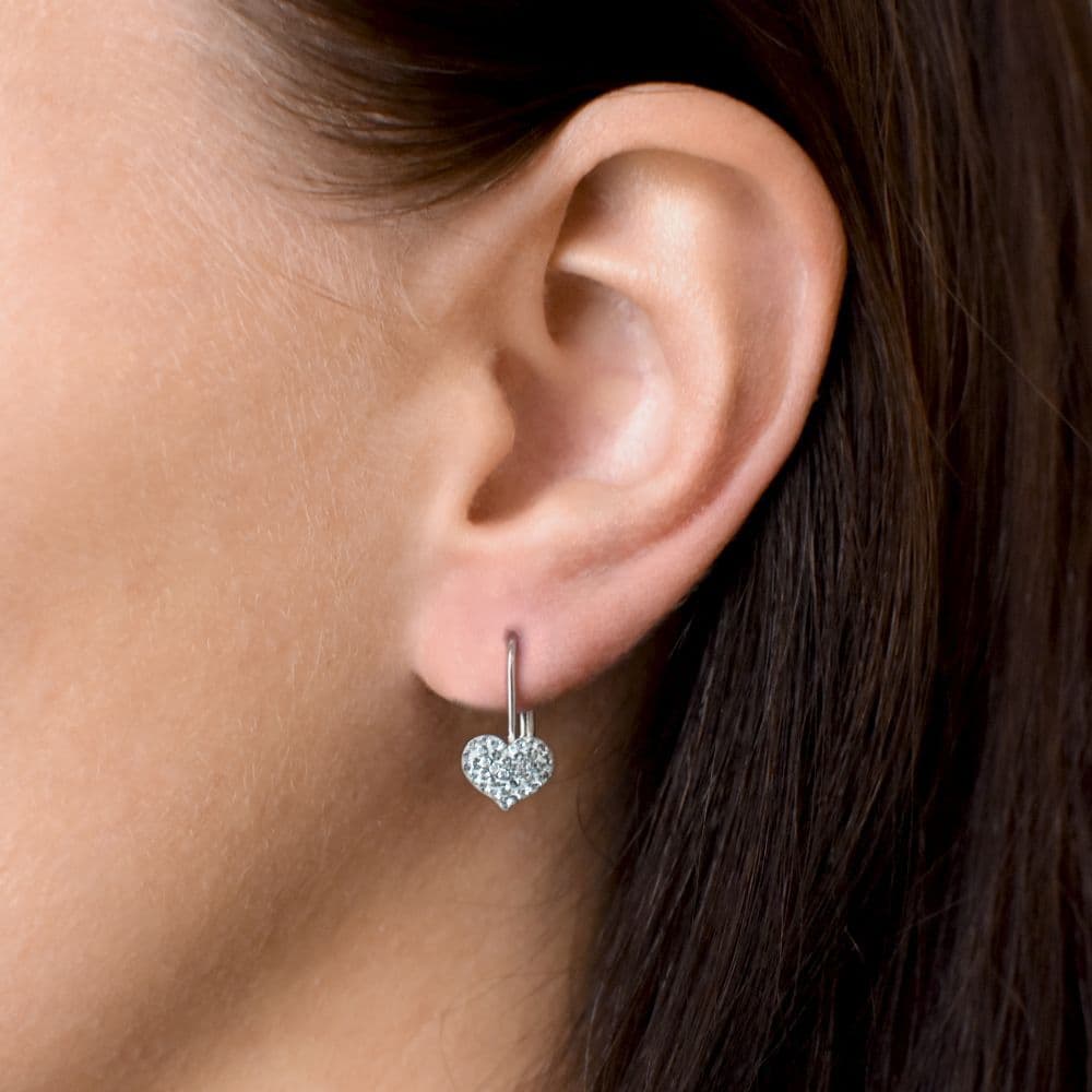 Stříbrné náušnice visací s krystaly Swarovski modré srdce 31125.3 - náhled 2