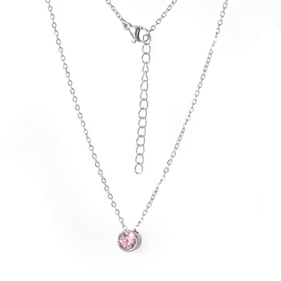 S4U Ocelový náhrdelník s růžovým zirkonem - OPD0354-P