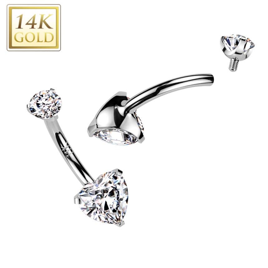 Zlatý piercing do pupíku - srdce, Au 585/1000 - ZL01272-WG - náhled 2