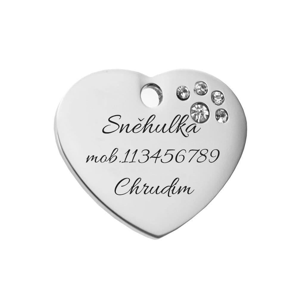 S4U Ocelová psí/kočičí známka srdíčko se zirkony - PZ047 - náhled 2