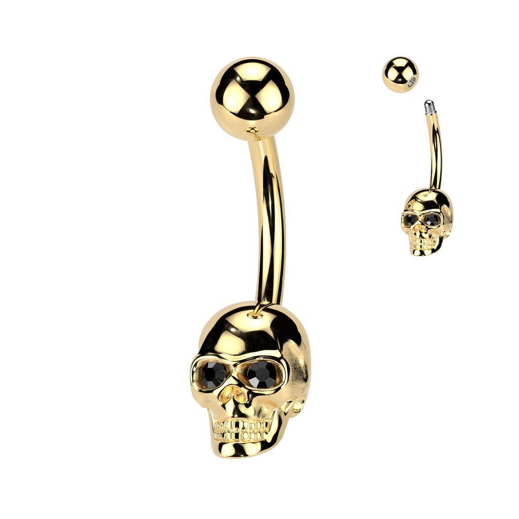 Zlacený piercing do pupíku lebka - WP0096-GD
