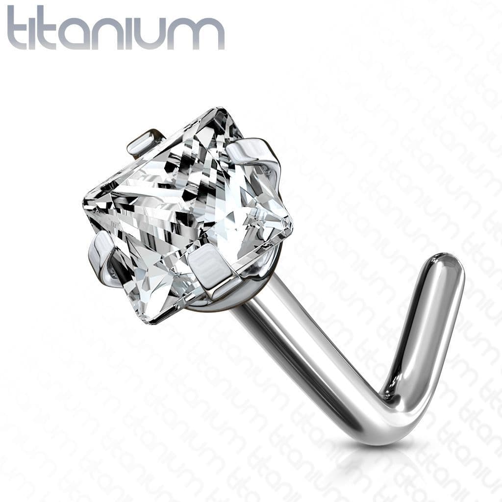 Zahnutý piercing do nosu - titan, čirý kamínek 2 mm - TIT1040-C - náhled 3