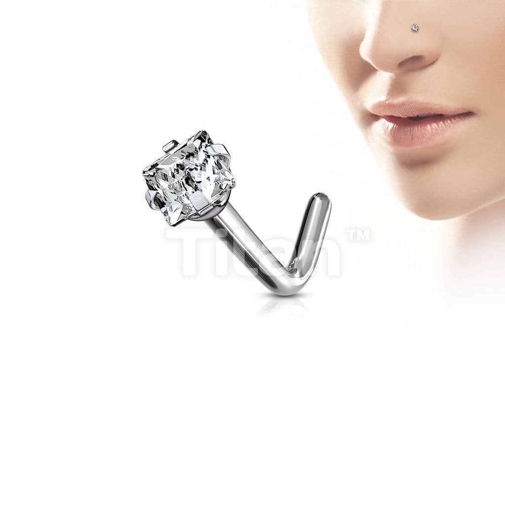 Zahnutý piercing do nosu - titan, čirý kamínek 2 mm - TIT1040-C - náhled 5