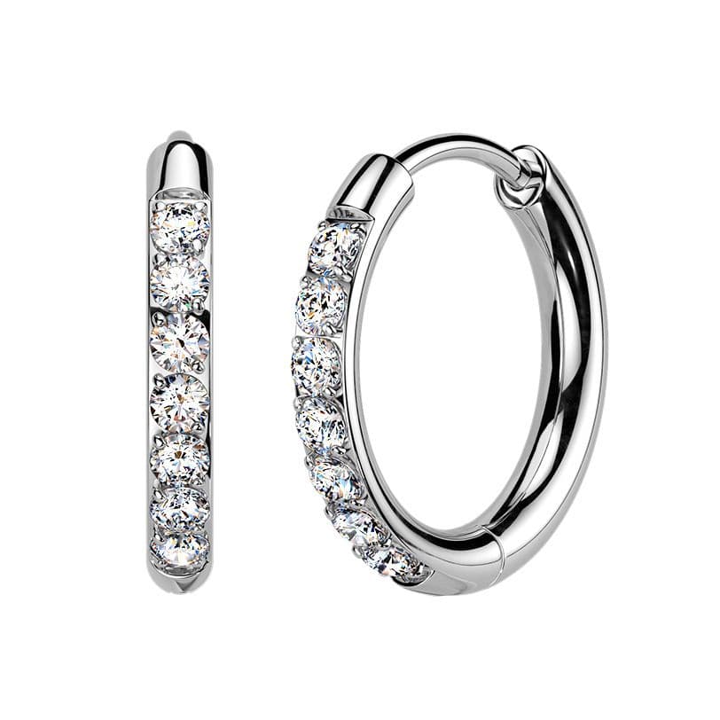 Titanové náušnice kroužky s moissanity, 14 mm - MOT1001-14