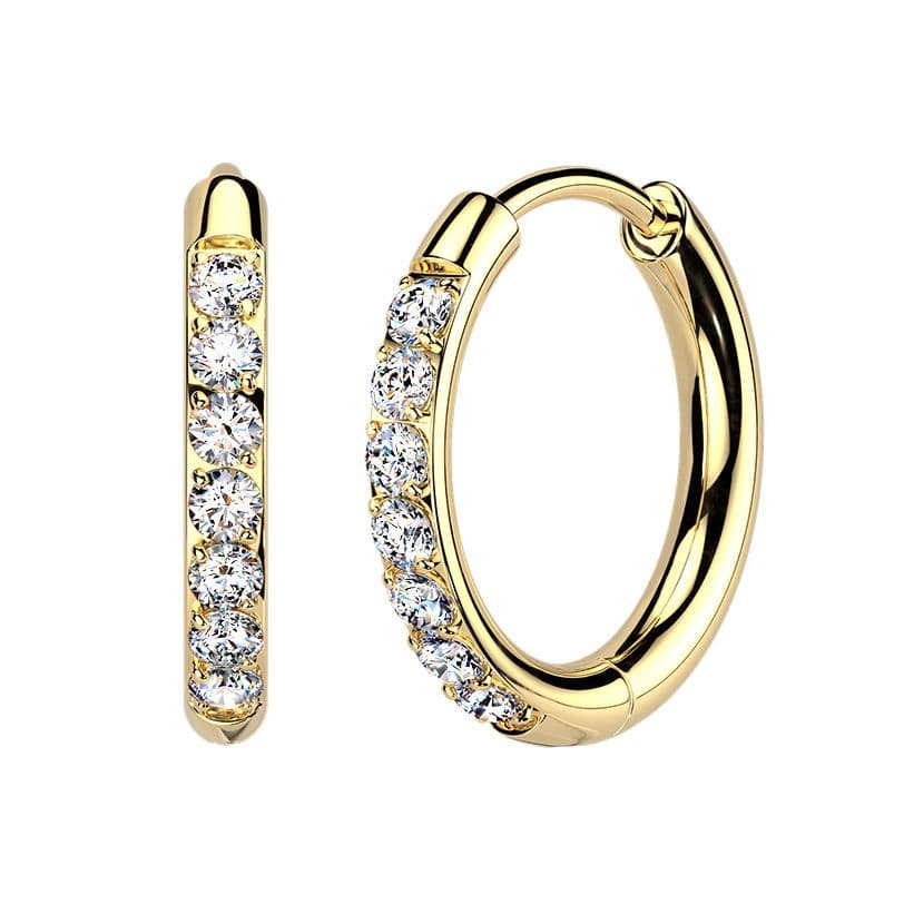 Zlacené titanové náušnice kroužky s moissanity, 14 mm - MOT1002-14