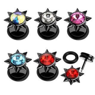 Piercing falešný plug s hrotíky duhový