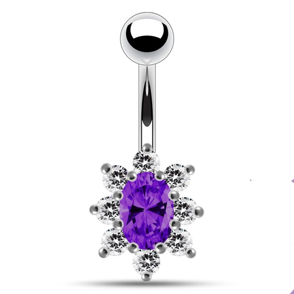 S4U Stříbrný piercing do pupíku (čirá/tmavě  fialová) - BP01002-CA - náhled 1