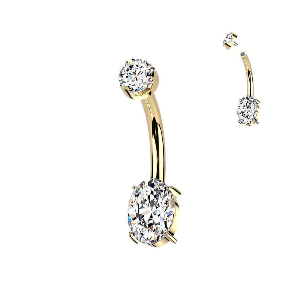 MARRE Luxusní zlacený piercing do pupíku s Moissanity 1.25ct, TITAN