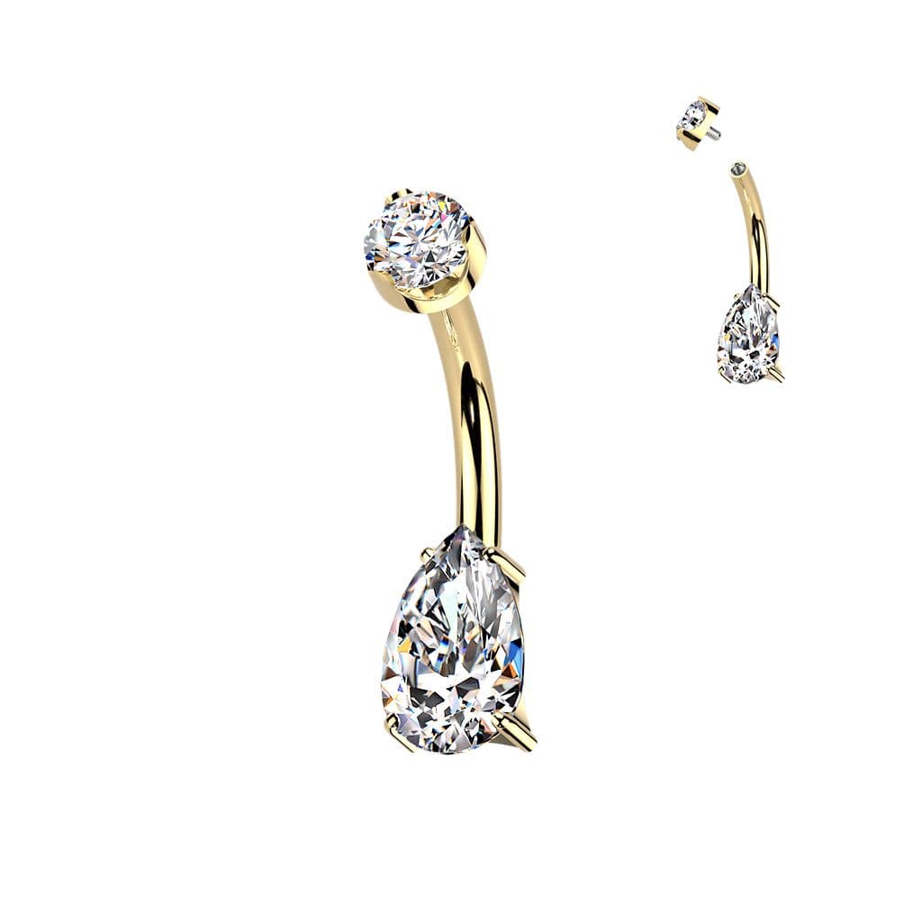 MARRE Luxusní zlacený piercing do pupíku s Moissanity 1.25ct, TITAN