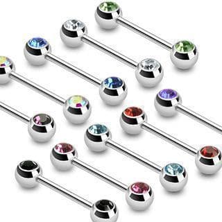 Piercing do bradavky chirurgická ocel s kamínky HWBS32 (duhová)